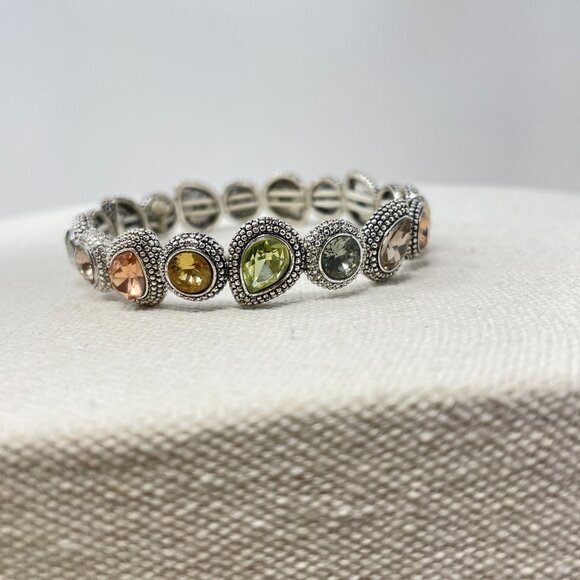 Napier Silver-Tone Stretch Bracelet With Multi-Color Teardrop Glass Accents - Picture 2 of 11